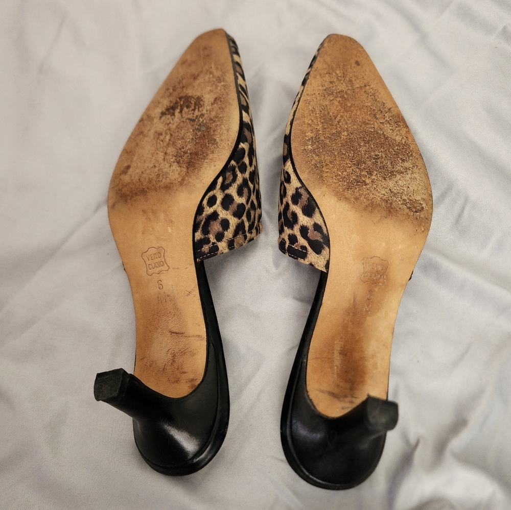 Vaneli Leopard Print Top Leather Bottom Mules Tan Size 6 M - Picture 6 of 8